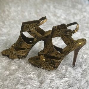 Gold and Black Snake Heels